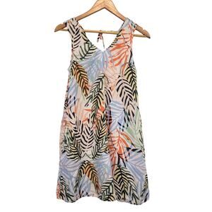 Tahari 100% Linen Tropical Leaf Dress Resort Mini Coastal Boho XS Botanical